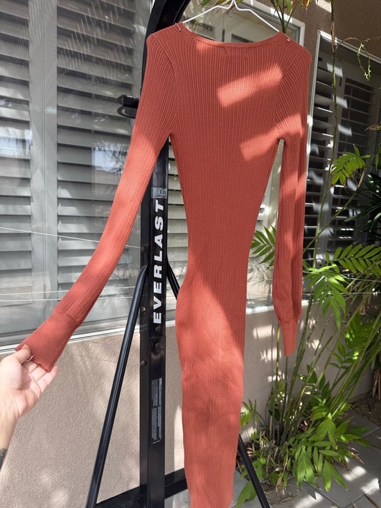 Mable Rust Ribbed Drawstring Dress - Picture 5 of 6